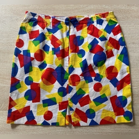 Anne Crimmins Vintage 100% Cotton Textured Skirt Colorful Rainbow Shapes 14 - Picture 2 of 5